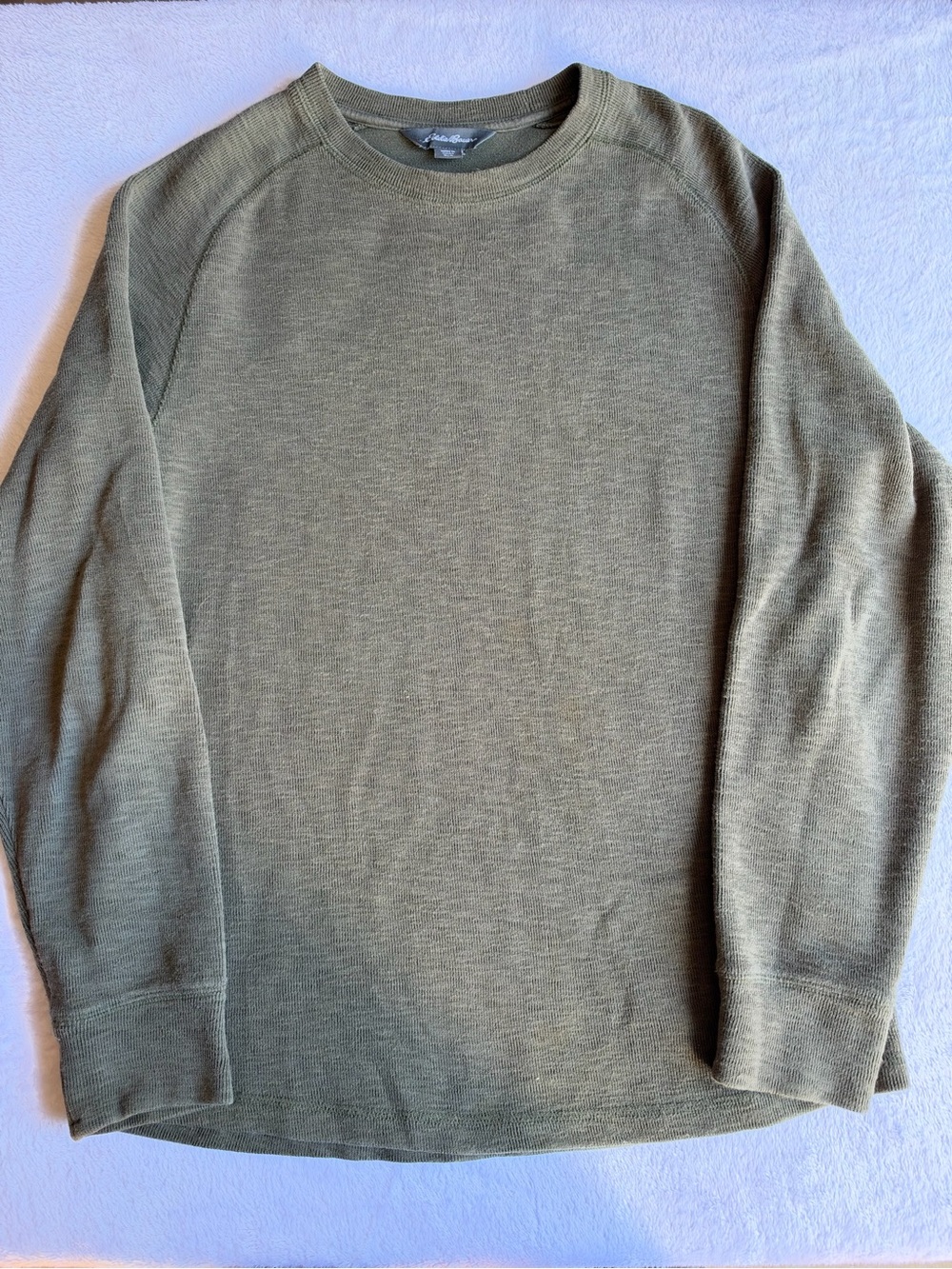 Eddie Bauer Sweater Mens M Olive Green Crewneck 70% Cotton Thermal Knit